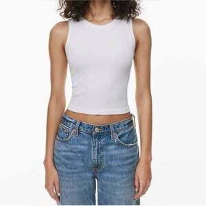 Aritzia Sunday Best Sinchseamless White Ribbed Cropped Tank